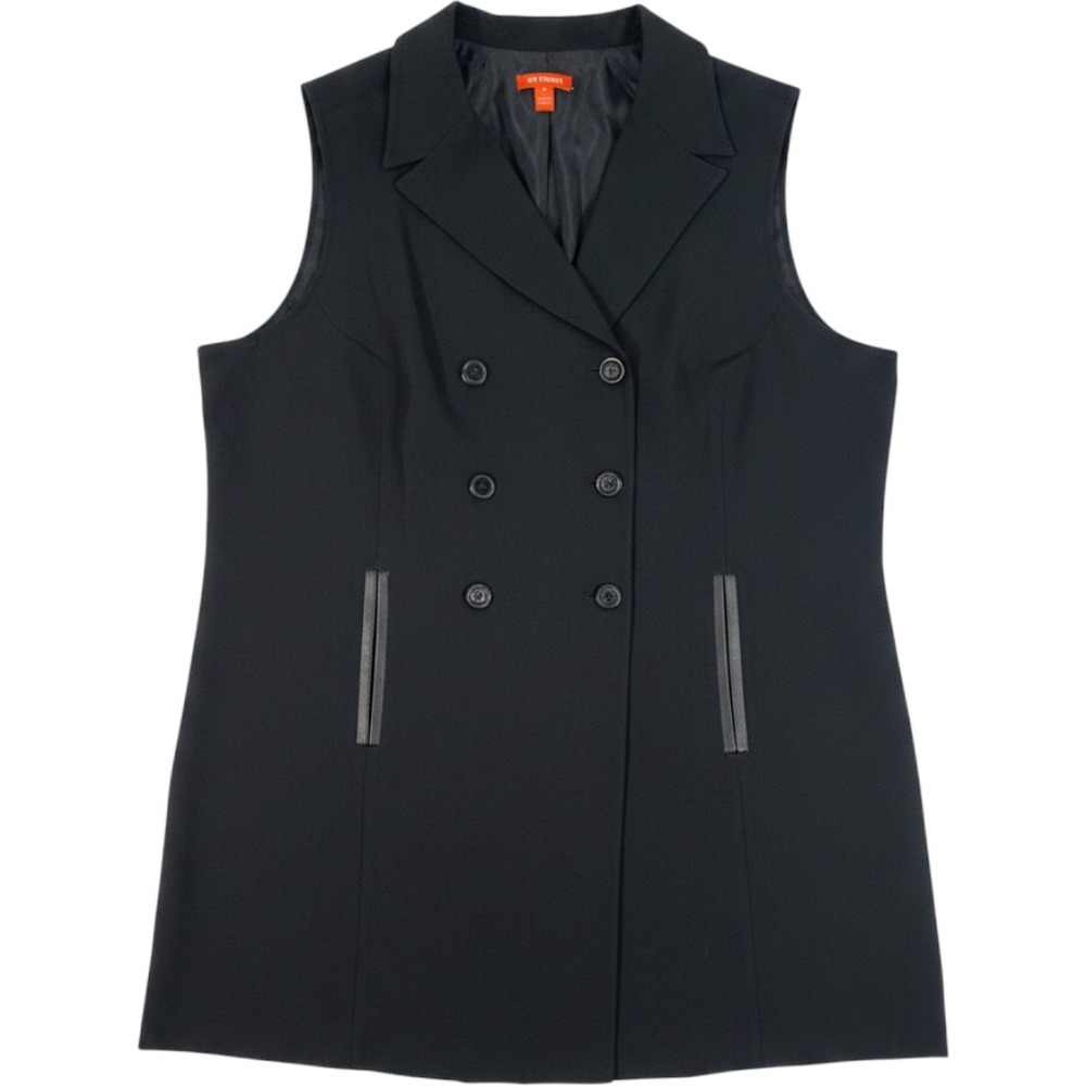 Joe Fresh Longline Vest Womens 3X Black Excellent Double Breasted Faux Leather